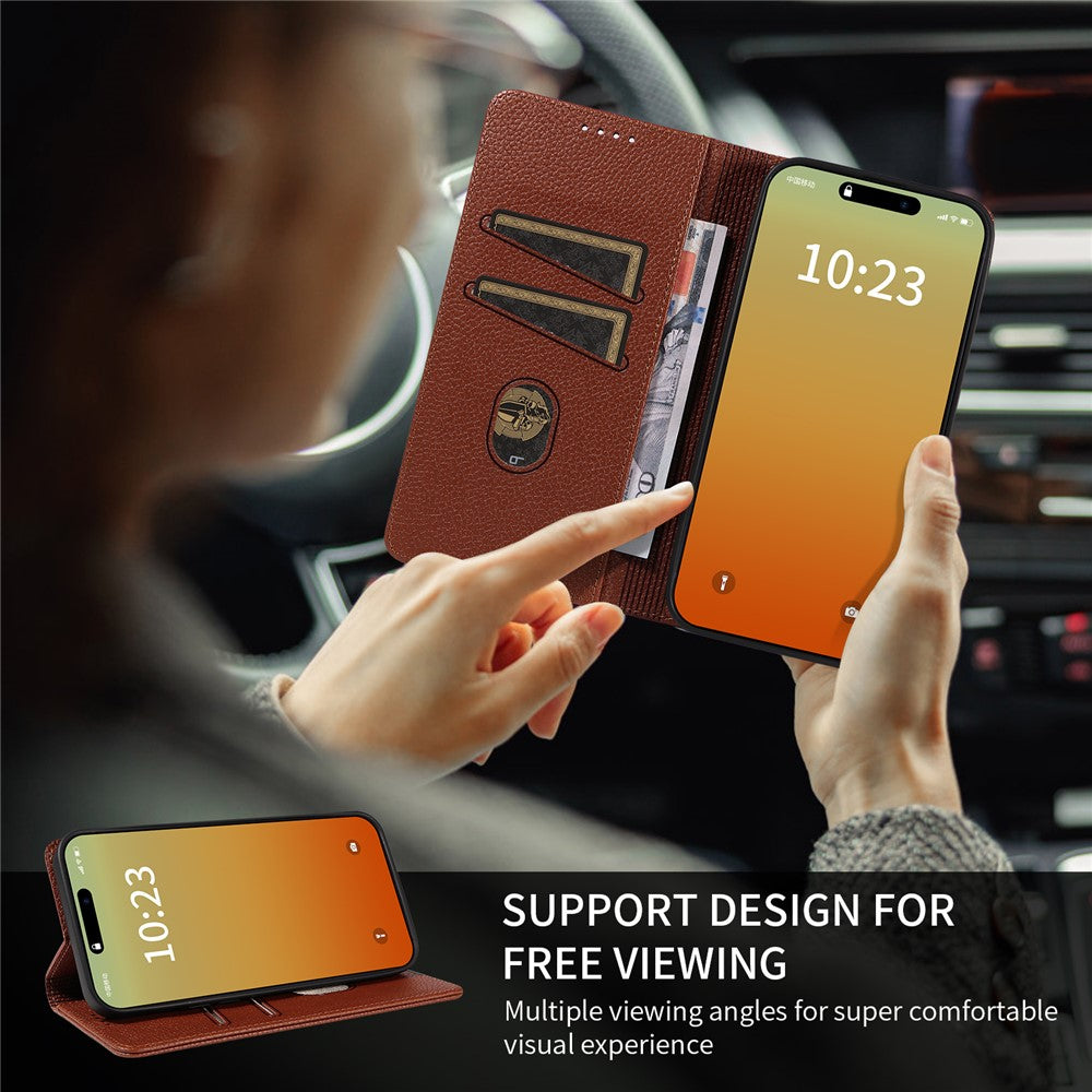 iPhone 13 Pro Max-skal RFID-blockerande starkt magnetiskt läderplånboksfodral