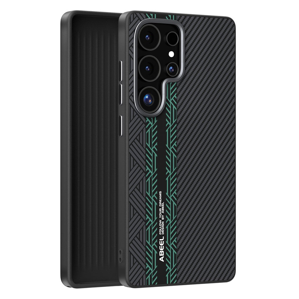 ABEEL För Samsung Galaxy S25 Ultra Magnetiskt Skal PC + TPU + Aluminiumlegering + PU Läder Slimmat mobilskal