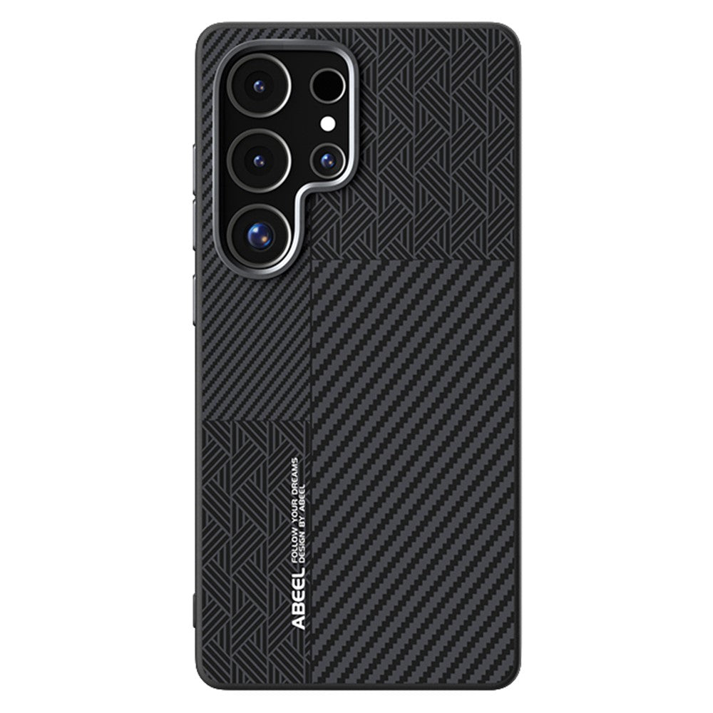 ABEEL För Samsung Galaxy S25 Ultra Magnetiskt Skal PC + TPU + Aluminiumlegering + PU Läder Slimmat mobilskal