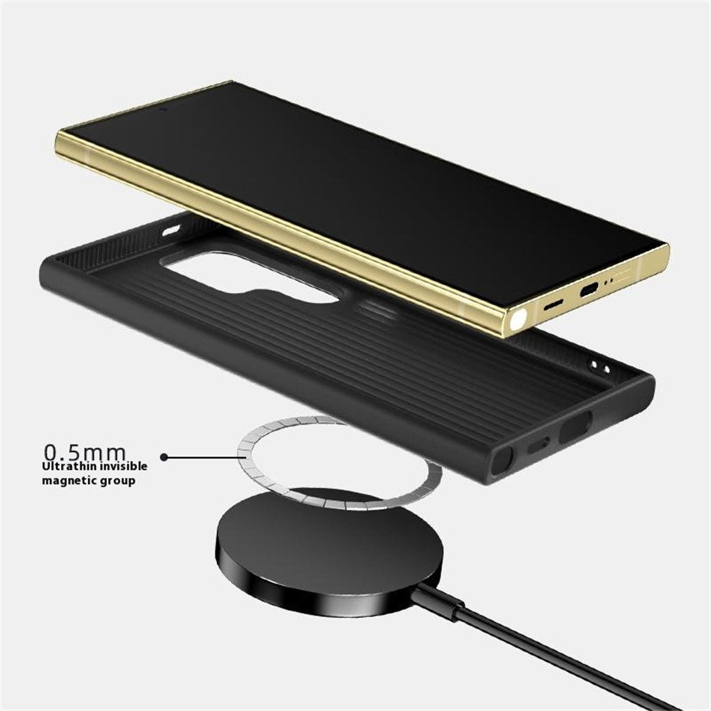 ABEEL slankt magnetisk cover til Samsung Galaxy S24 Ultra i PC + TPU + aluminiumslegering + PU-læder