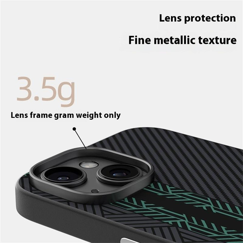 ABEEL For iPhone 15 Case PC + TPU + Aluminum Alloy + PU Leather Slim Phone Back Cover Compatible with MagSafe
