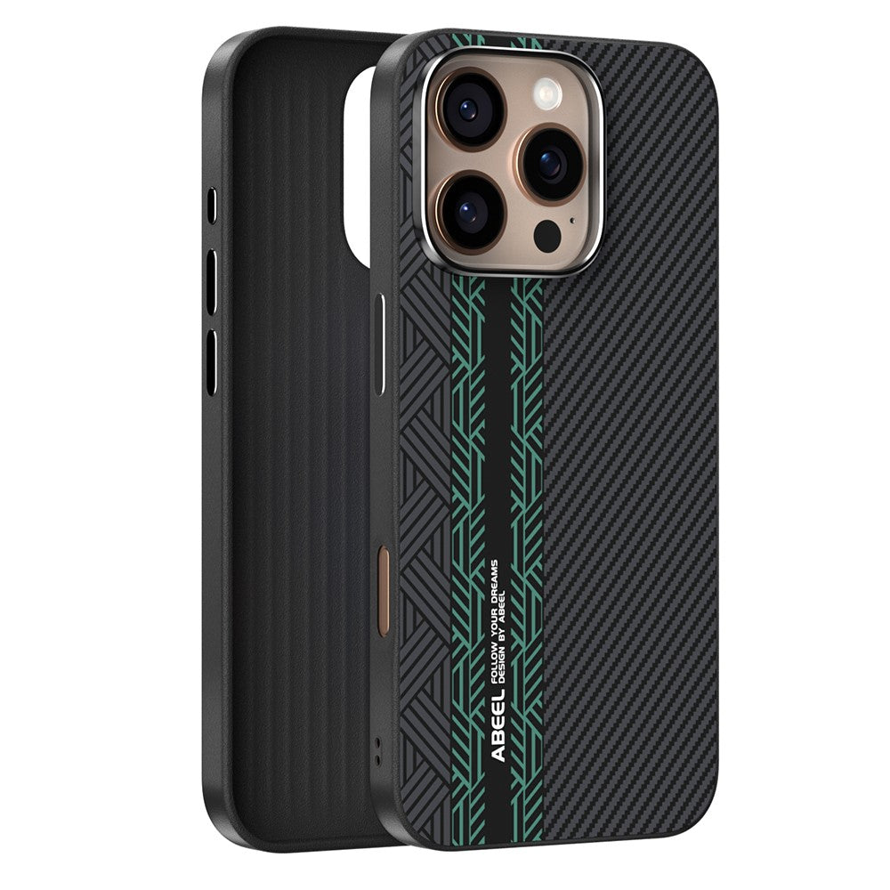 ABEEL For iPhone 16 Pro Case PC + TPU + Aluminum Alloy + PU Leather Slim Phone Back Cover Compatible with MagSafe