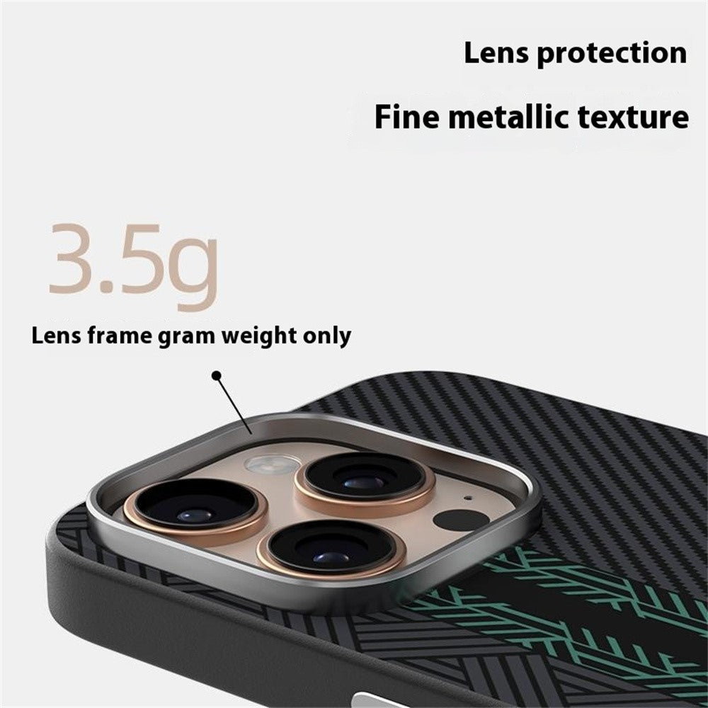 ABEEL For iPhone 16 Pro Case PC + TPU + Aluminum Alloy + PU Leather Slim Phone Back Cover Compatible with MagSafe
