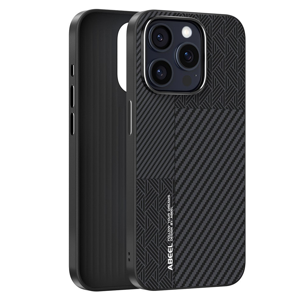 ABEEL For iPhone 15 Pro Max Case PC + TPU + Aluminum Alloy + PU Leather Slim Phone Back Cover Compatible with MagSafe