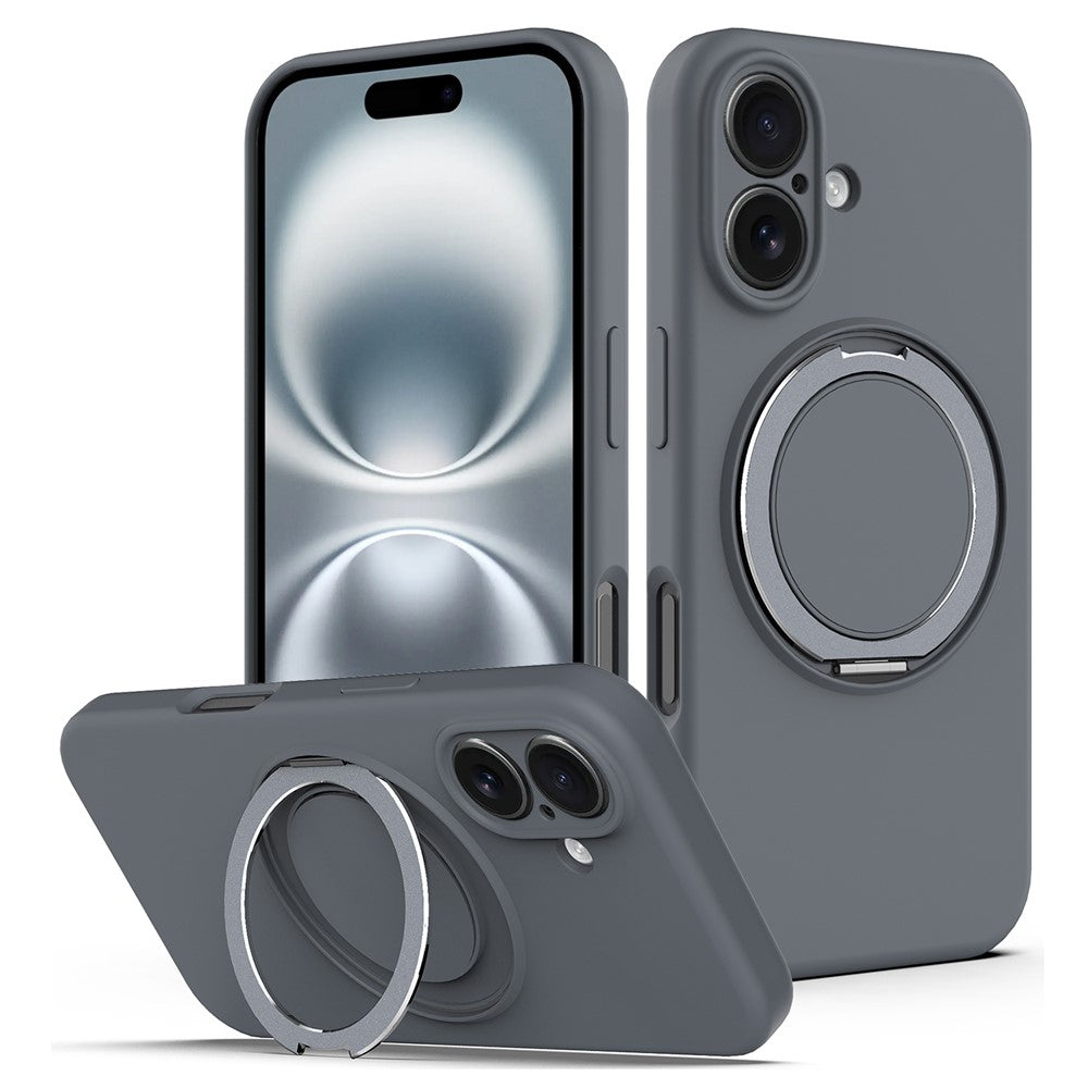 For iPhone 16 Plus Case Compatible with MagSafe Rotating Metal Kickstand PC + Silicone Phone Cover