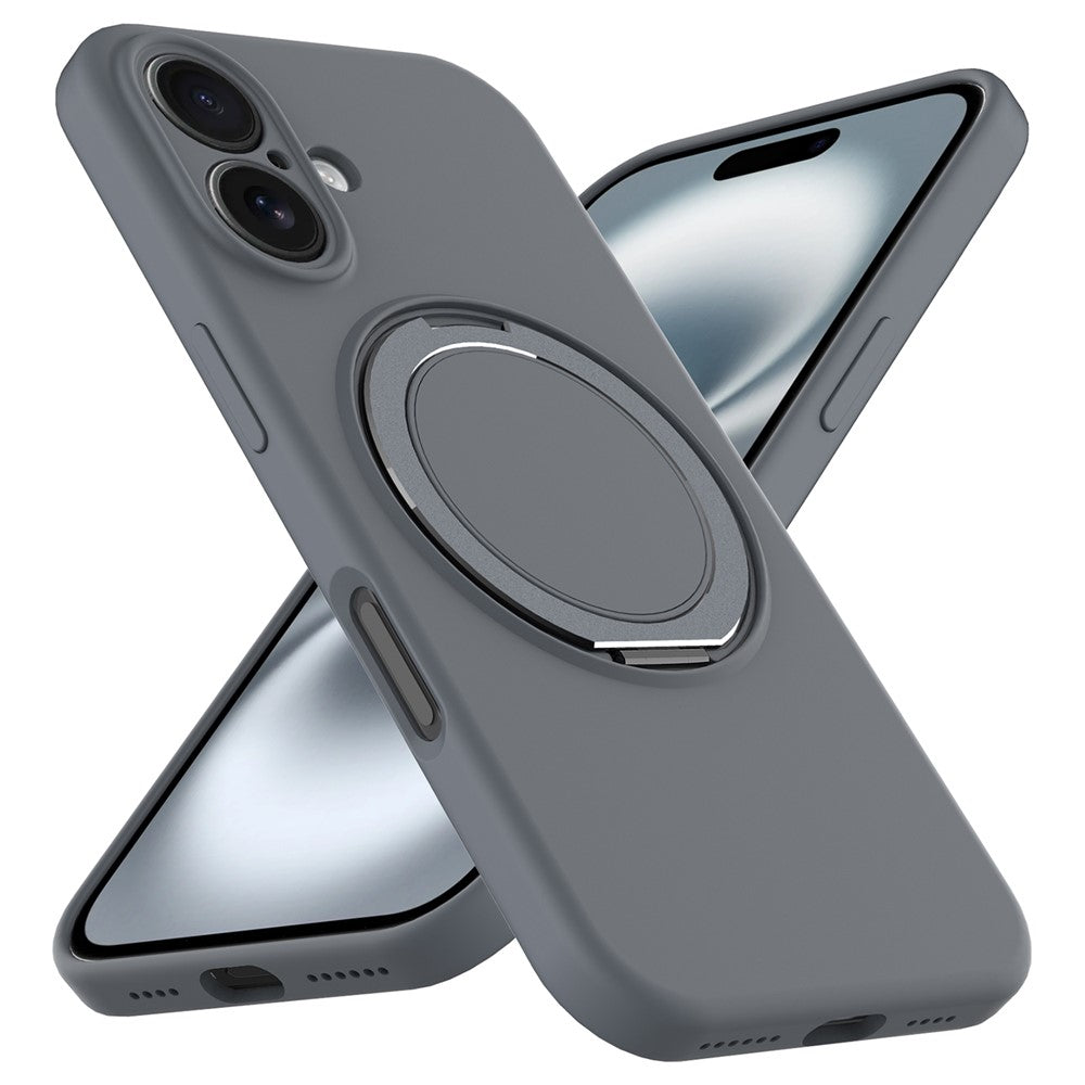For iPhone 16 Plus Case Compatible with MagSafe Rotating Metal Kickstand PC + Silicone Phone Cover