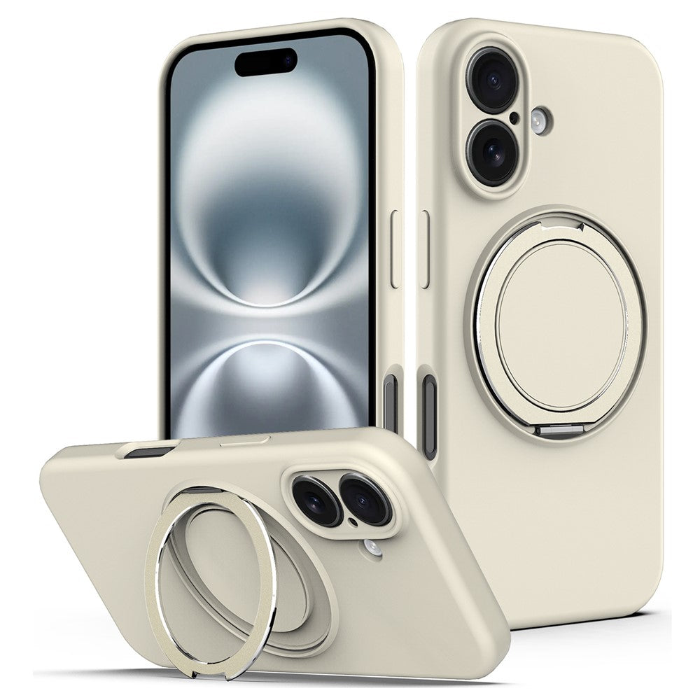 For iPhone 16 Plus Case Compatible with MagSafe Rotating Metal Kickstand PC + Silicone Phone Cover