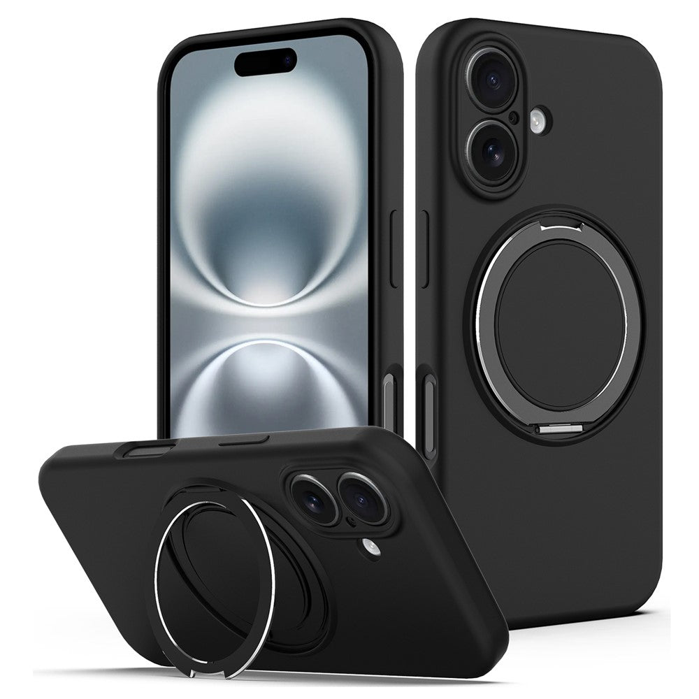 For iPhone 16 Plus Case Compatible with MagSafe Rotating Metal Kickstand PC + Silicone Phone Cover