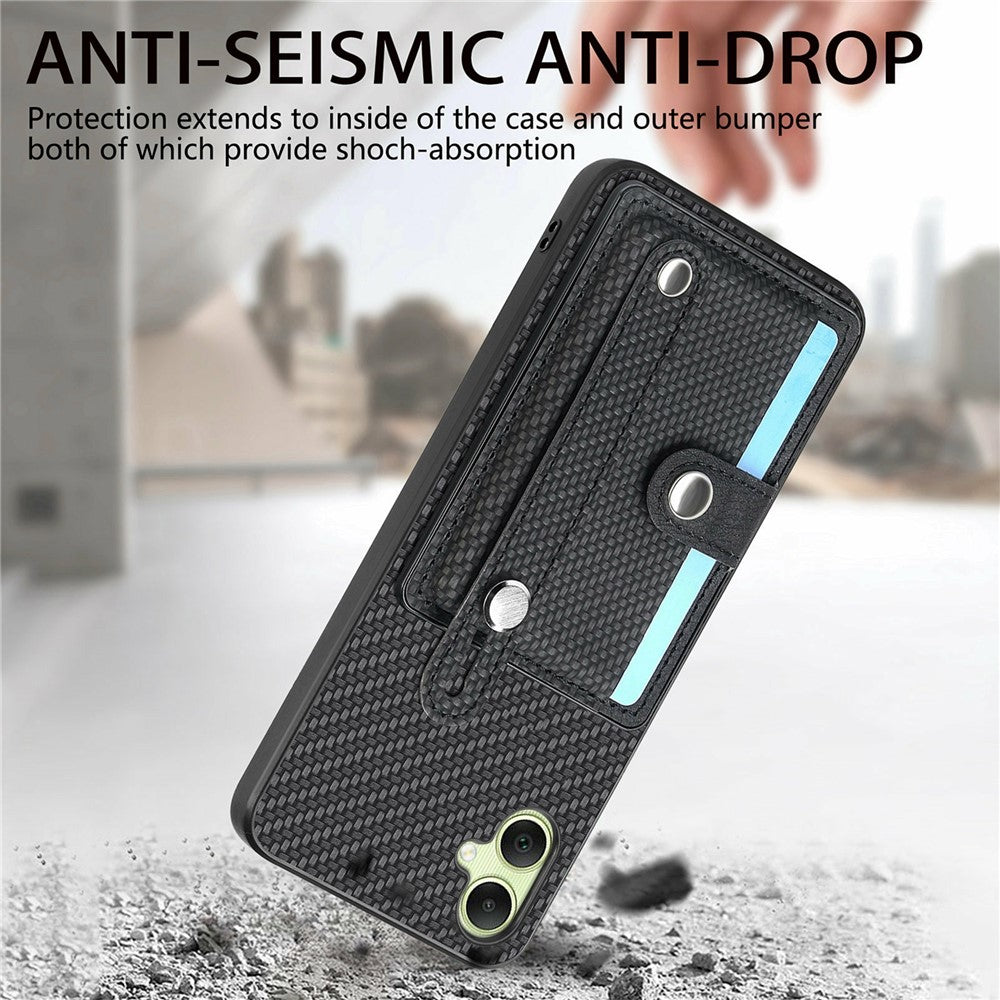 For Samsung Galaxy A06 4G Case Wristband Anti-Drop Leather Back Cover Card Holder