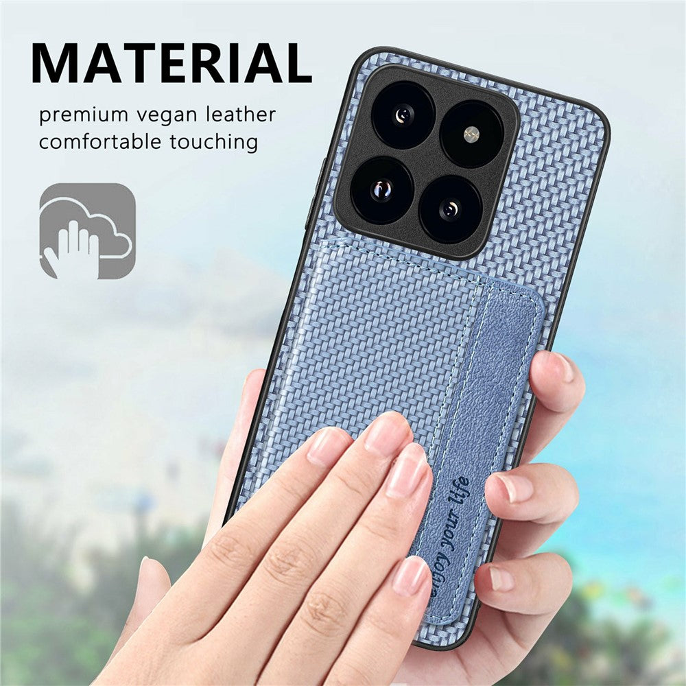 For Xiaomi 14T Case RFID Blocking Card Holder Carbon Fiber Leather+PC+TPU Phone Cover