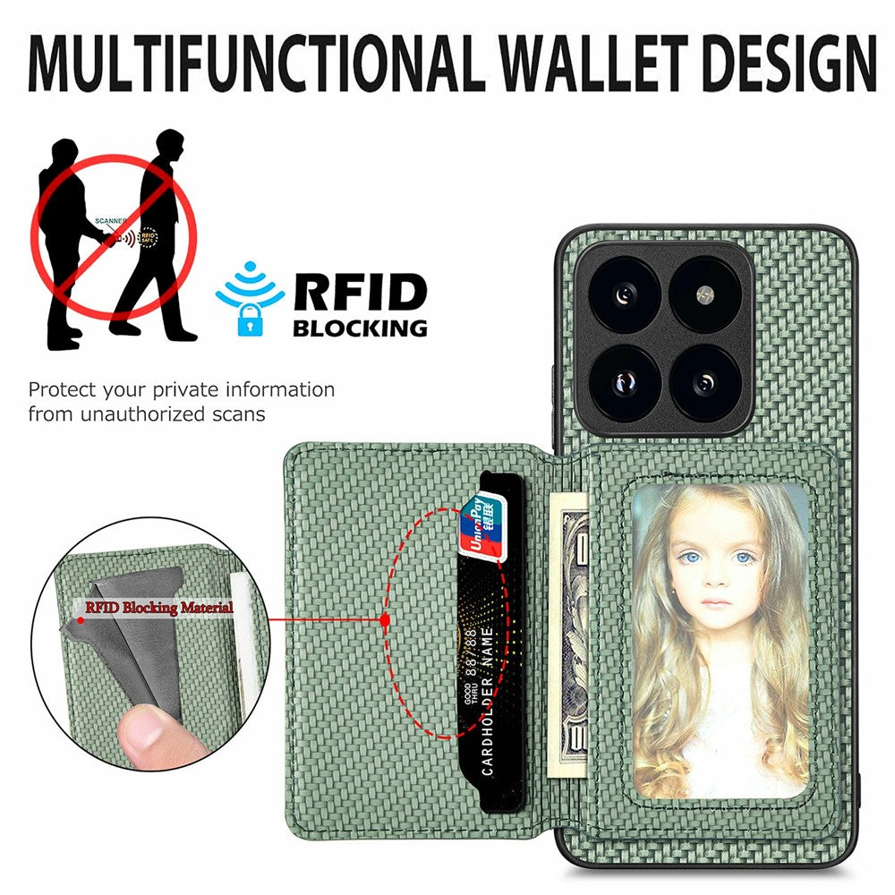 For Xiaomi 14T Case RFID Blocking Card Holder Carbon Fiber Leather+PC+TPU Phone Cover