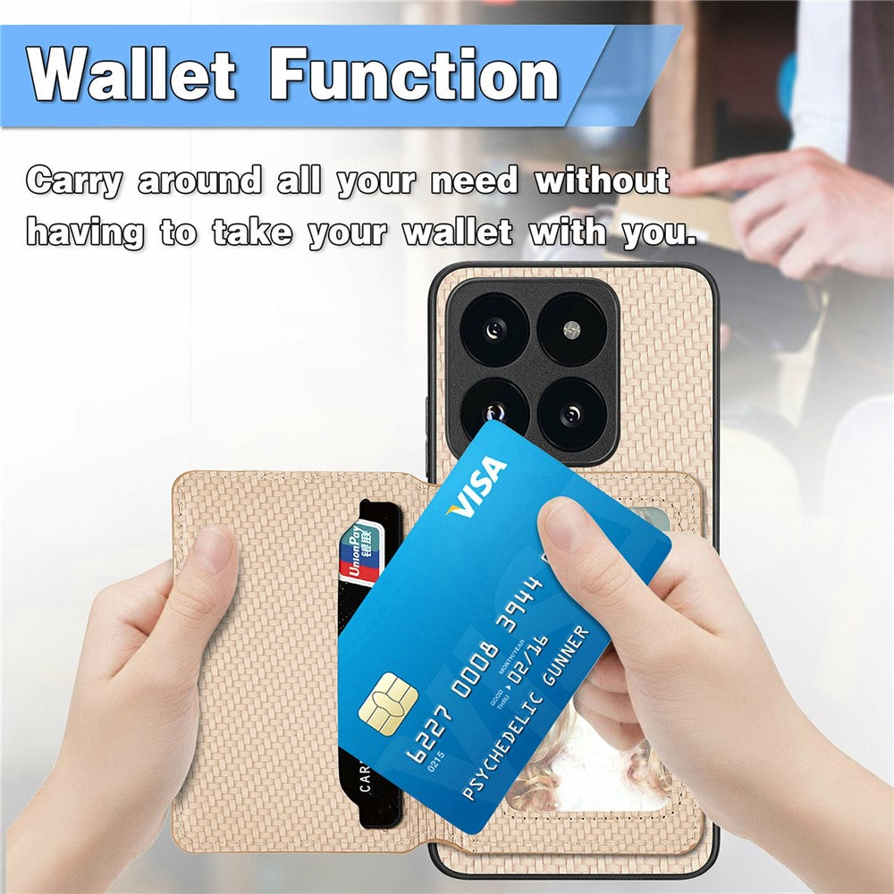 For Xiaomi 14T Case RFID Blocking Card Holder Carbon Fiber Leather+PC+TPU Phone Cover