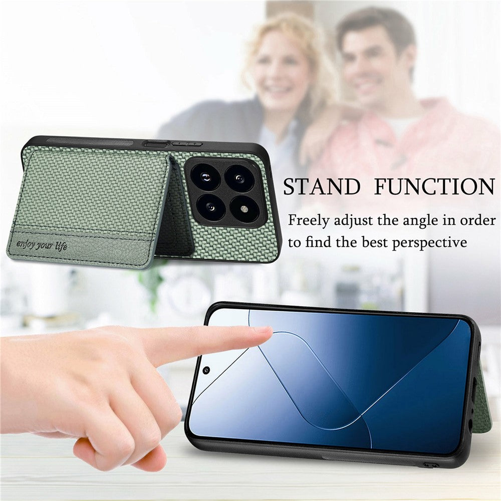 For Xiaomi 14T Case RFID Blocking Card Holder Carbon Fiber Leather+PC+TPU Phone Cover