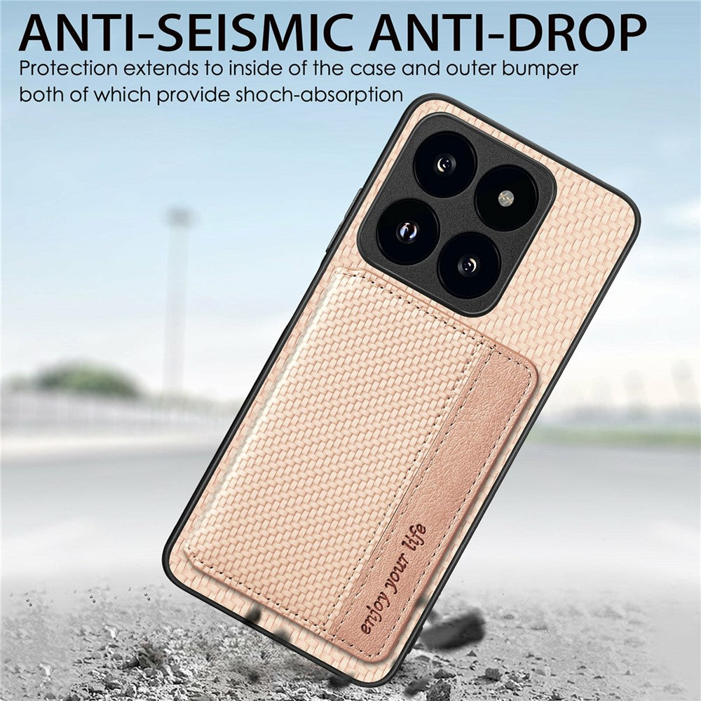For Xiaomi 14T Case RFID Blocking Card Holder Carbon Fiber Leather+PC+TPU Phone Cover