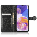 Til Samsung Galaxy A23 4G / 5G (Global Version) PU-læder Flipcover med Prikket Mønster, Imprægneret Pung, Justerbar Stand, Magnetisk Telefonetui med Rem
