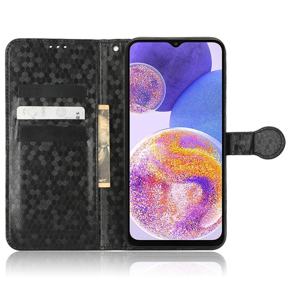 Til Samsung Galaxy A23 4G / 5G (Global Version) PU-læder Flipcover med Prikket Mønster, Imprægneret Pung, Justerbar Stand, Magnetisk Telefonetui med Rem