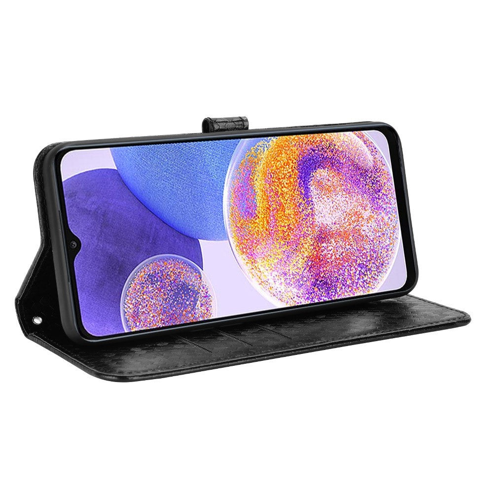 Til Samsung Galaxy A23 4G / 5G (Global Version) PU-læder Flipcover med Prikket Mønster, Imprægneret Pung, Justerbar Stand, Magnetisk Telefonetui med Rem