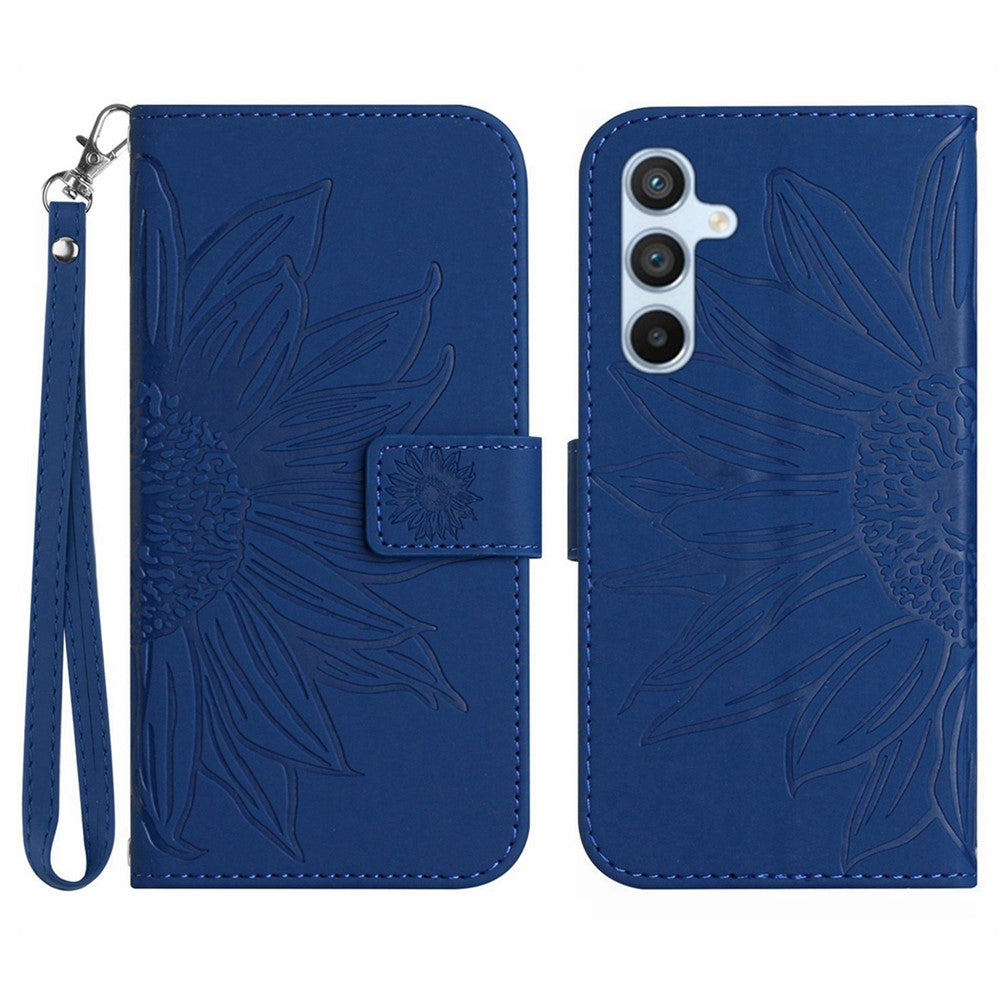 HT04 For Samsung Galaxy A37 5G / A36 5G Case Sunflower Imprint Leather Wallet Phone Cover with Wrist Strap