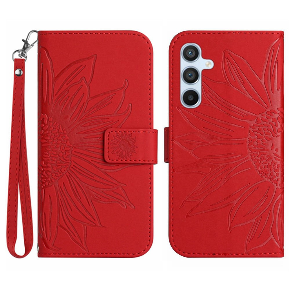 HT04 For Samsung Galaxy A37 5G / A36 5G Case Sunflower Imprint Leather Wallet Phone Cover with Wrist Strap