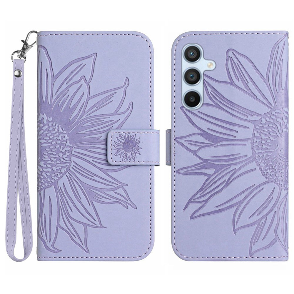 HT04 For Samsung Galaxy A37 5G / A36 5G Case Sunflower Imprint Leather Wallet Phone Cover with Wrist Strap