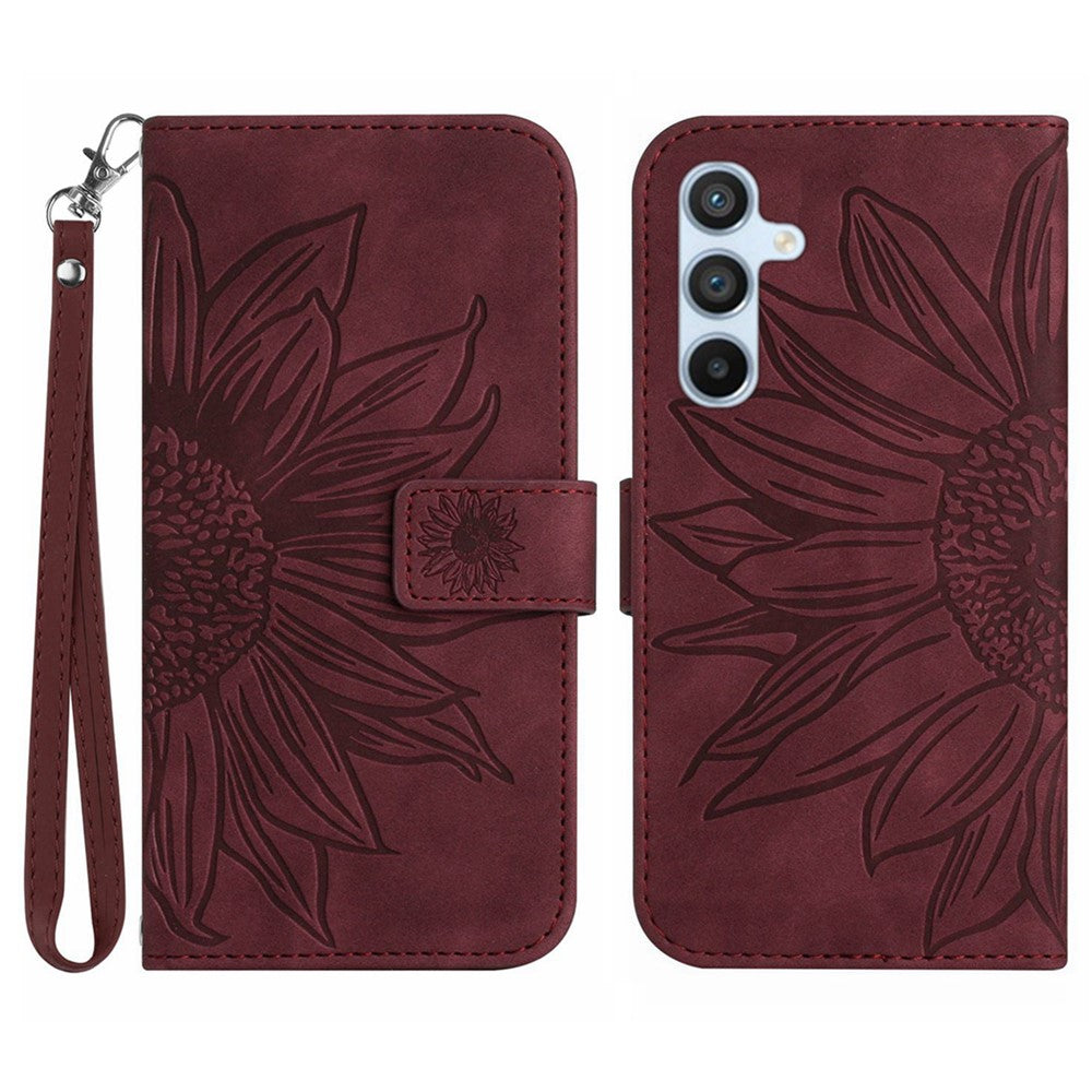 HT04 For Samsung Galaxy A37 5G / A36 5G Case Sunflower Imprint Leather Wallet Phone Cover with Wrist Strap