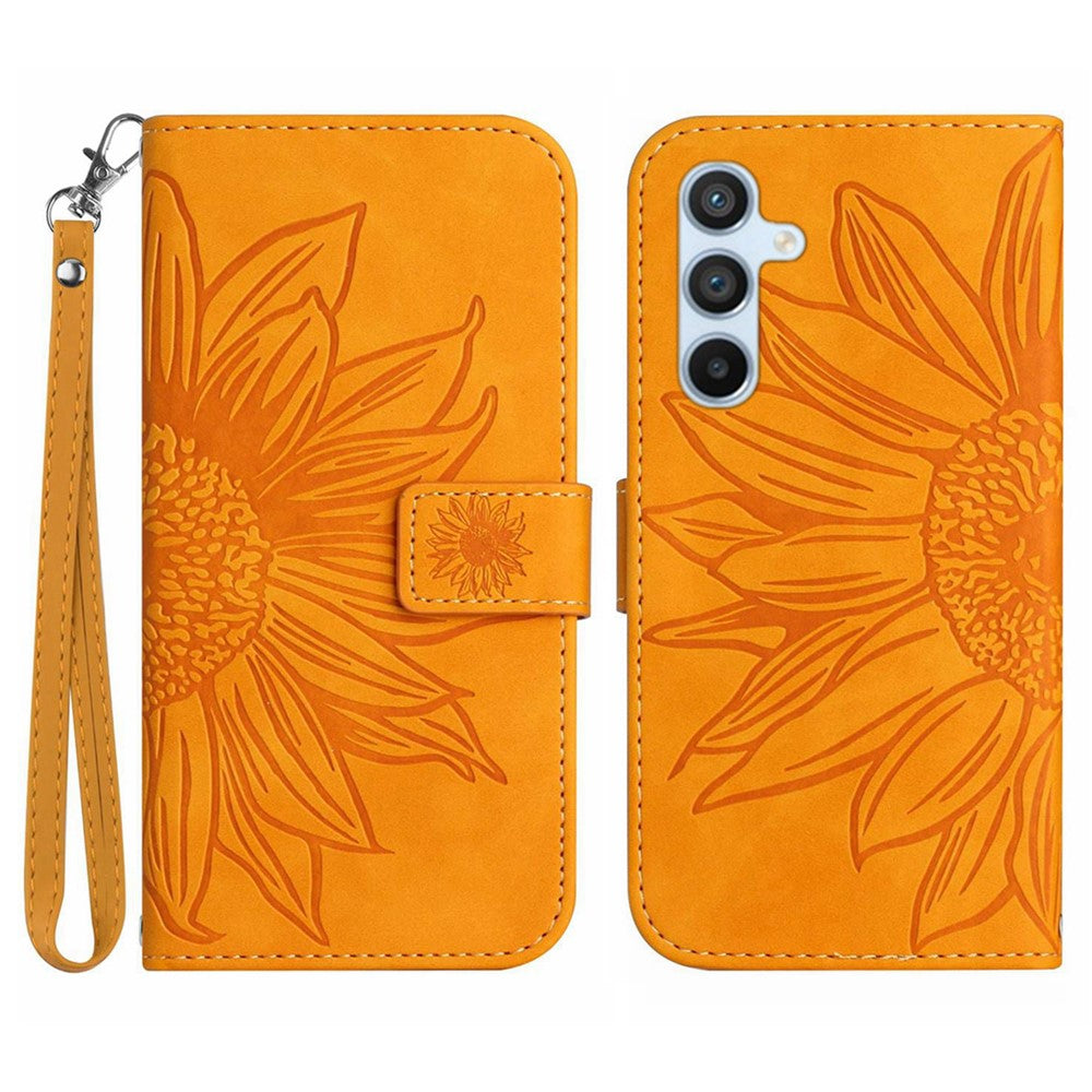 HT04 For Samsung Galaxy A37 5G / A36 5G Case Sunflower Imprint Leather Wallet Phone Cover with Wrist Strap