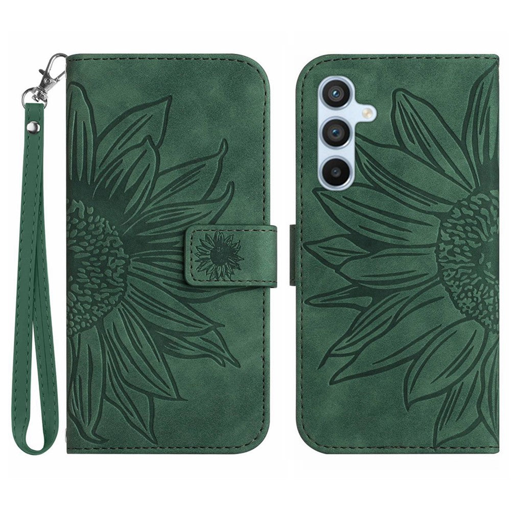 HT04 For Samsung Galaxy A37 5G / A36 5G Case Sunflower Imprint Leather Wallet Phone Cover with Wrist Strap