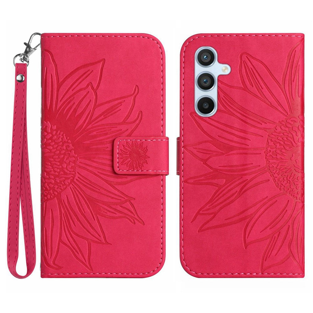 HT04 For Samsung Galaxy A37 5G / A36 5G Case Sunflower Imprint Leather Wallet Phone Cover with Wrist Strap
