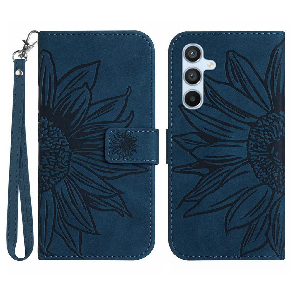 HT04 For Samsung Galaxy A37 5G / A36 5G Case Sunflower Imprint Leather Wallet Phone Cover with Wrist Strap