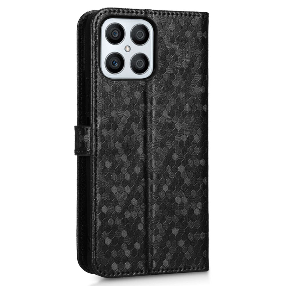 Til Honor X8 4G 4G Fuldt dækkende PU Læder Telefoncover Prikket Mønster Præget Pung Stand Magnetisk Telefoncover med Rem
