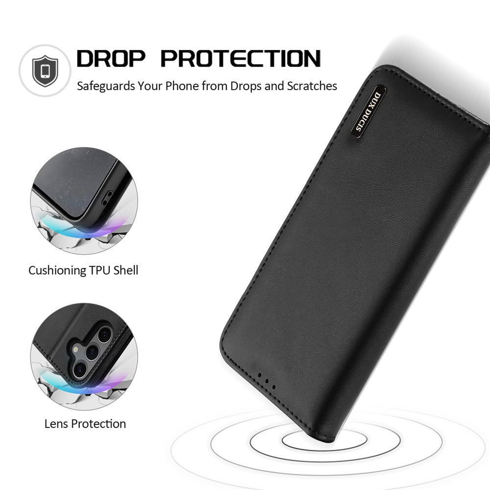 DUX DUCIS Hivo Series For Samsung Galaxy S25 Case Cowhide Leather RFID Blocking Wallet Stand Flip Phone Cover