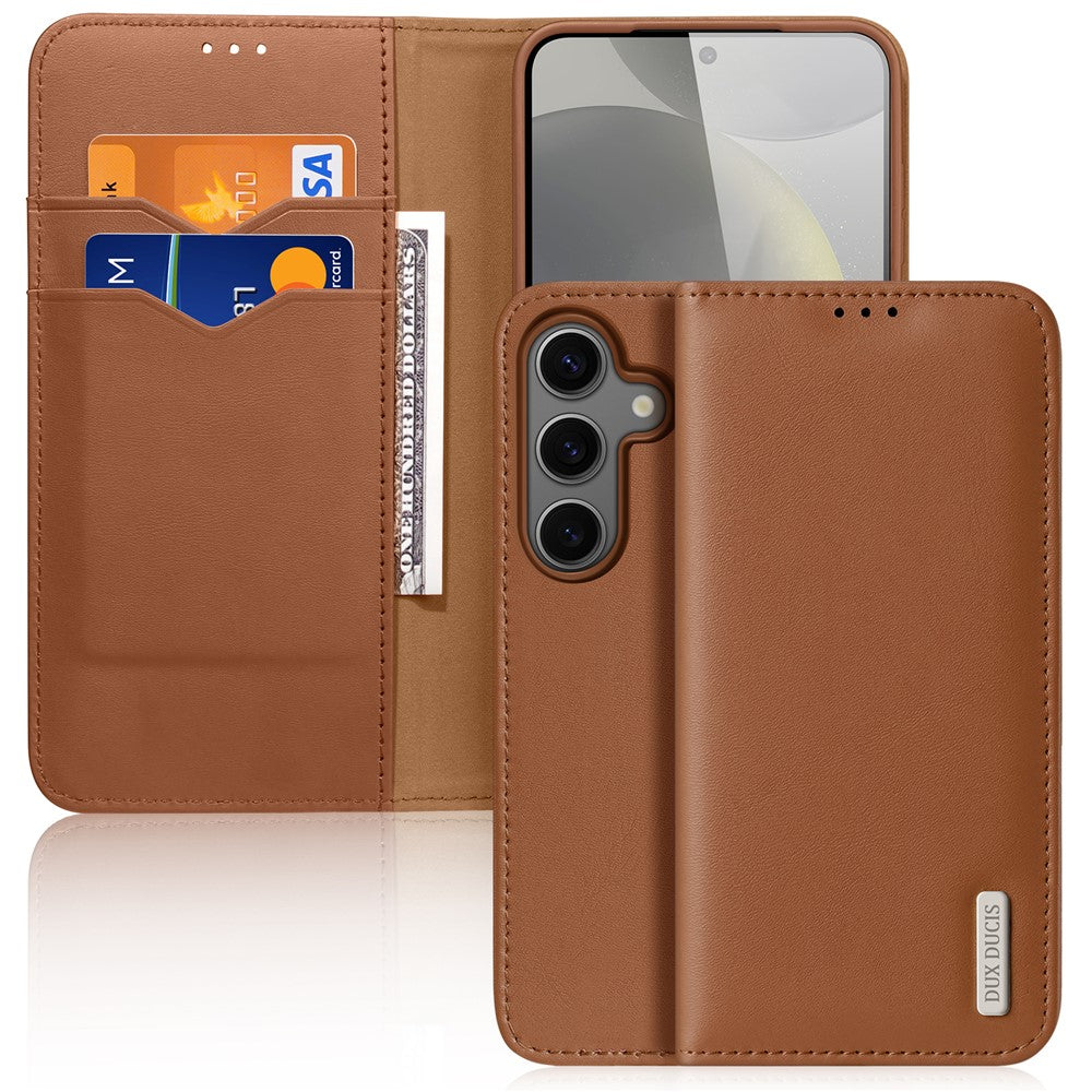 DUX DUCIS Hivo Series For Samsung Galaxy S25 Case Cowhide Leather RFID Blocking Wallet Stand Flip Phone Cover