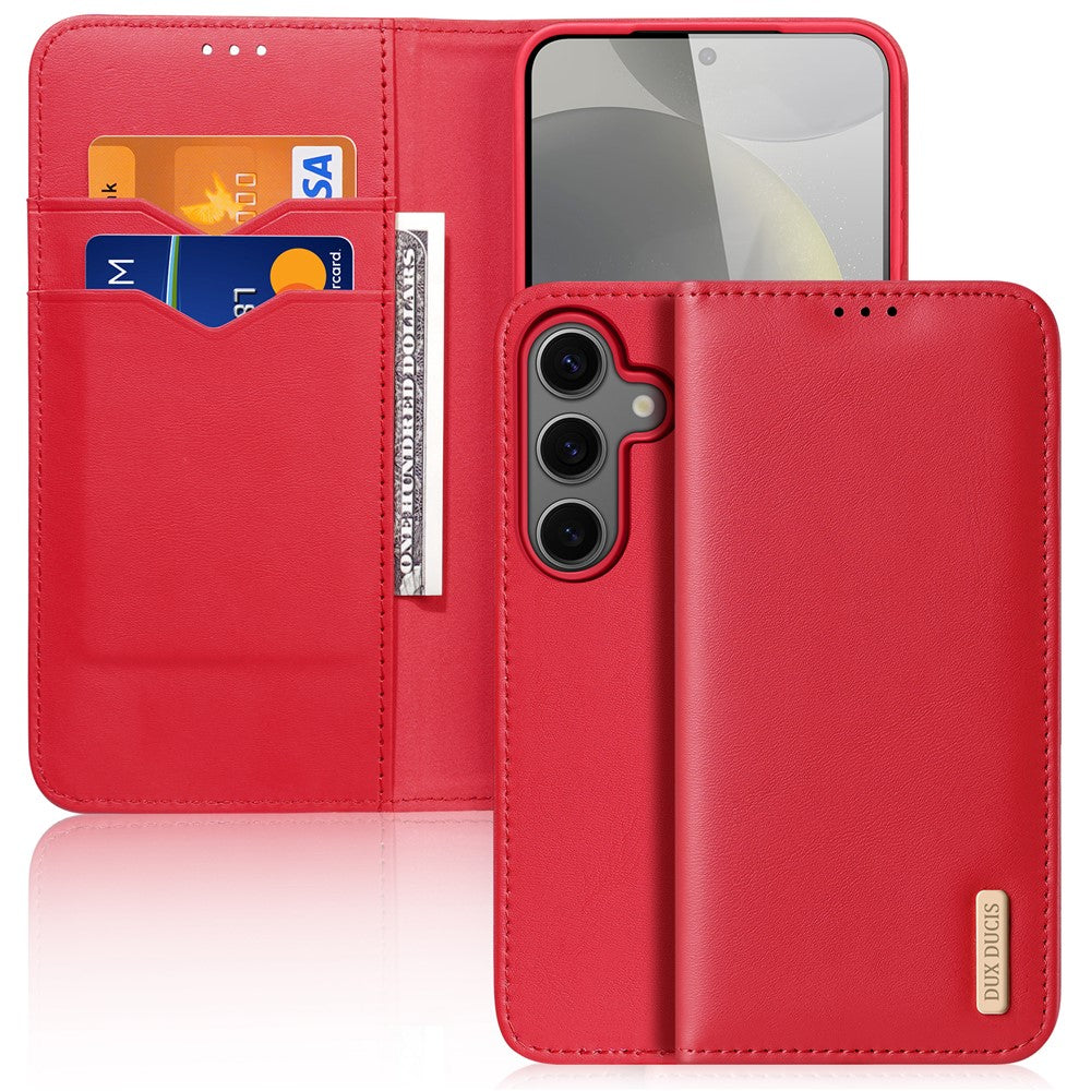DUX DUCIS Hivo Series For Samsung Galaxy S25 Case Cowhide Leather RFID Blocking Wallet Stand Flip Phone Cover
