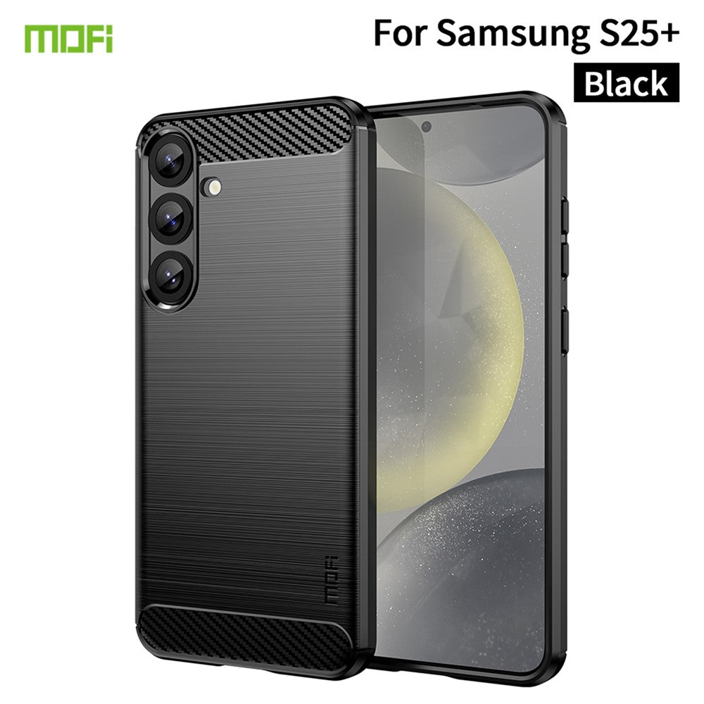 MOFI til Samsung Galaxy S25+ Bagcover Børstet tekstur Kulfiber Blød TPU-cover