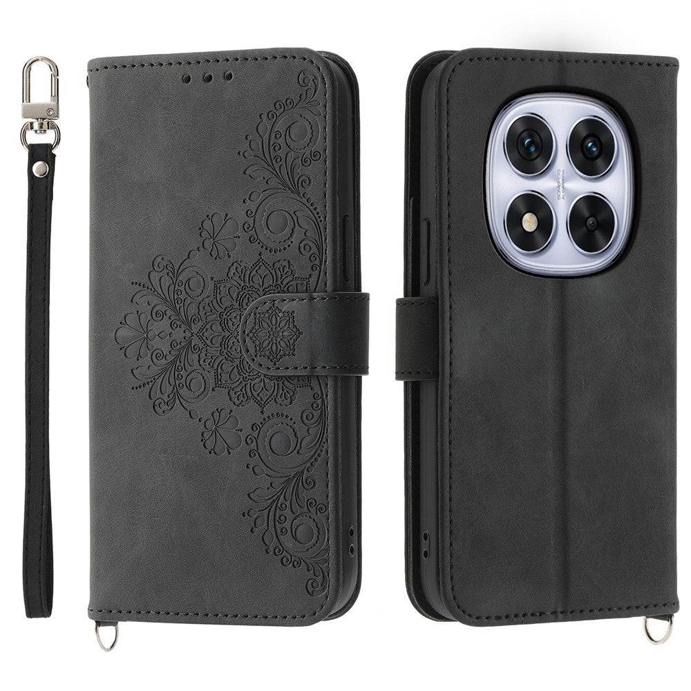 For Xiaomi Redmi Note 14 Pro 5G / Poco X7 5G Case Flower Pattern PU Leather Wallet Phone Cover with Strap