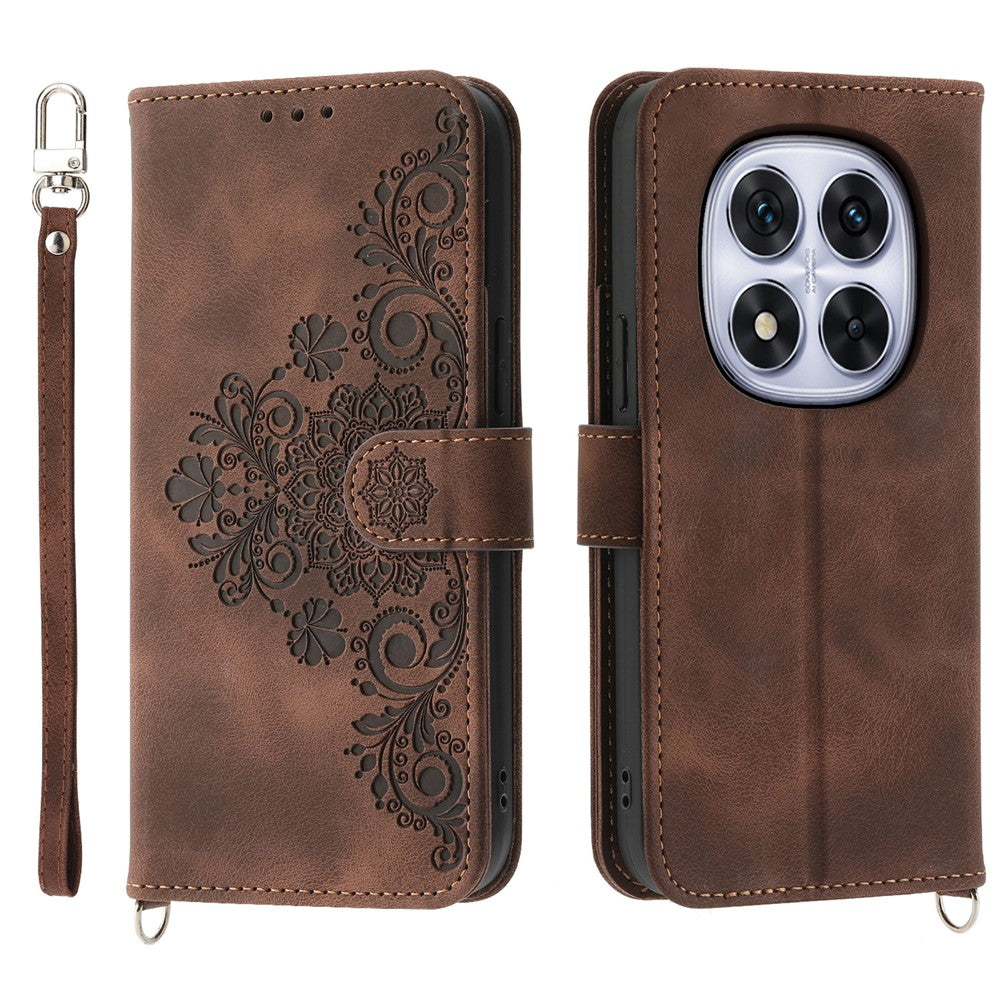 For Xiaomi Redmi Note 14 Pro 5G / Poco X7 5G Case Flower Pattern PU Leather Wallet Phone Cover with Strap