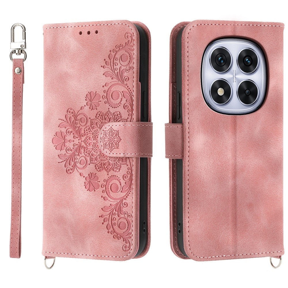 For Xiaomi Redmi Note 14 Pro 5G / Poco X7 5G Case Flower Pattern PU Leather Wallet Phone Cover with Strap
