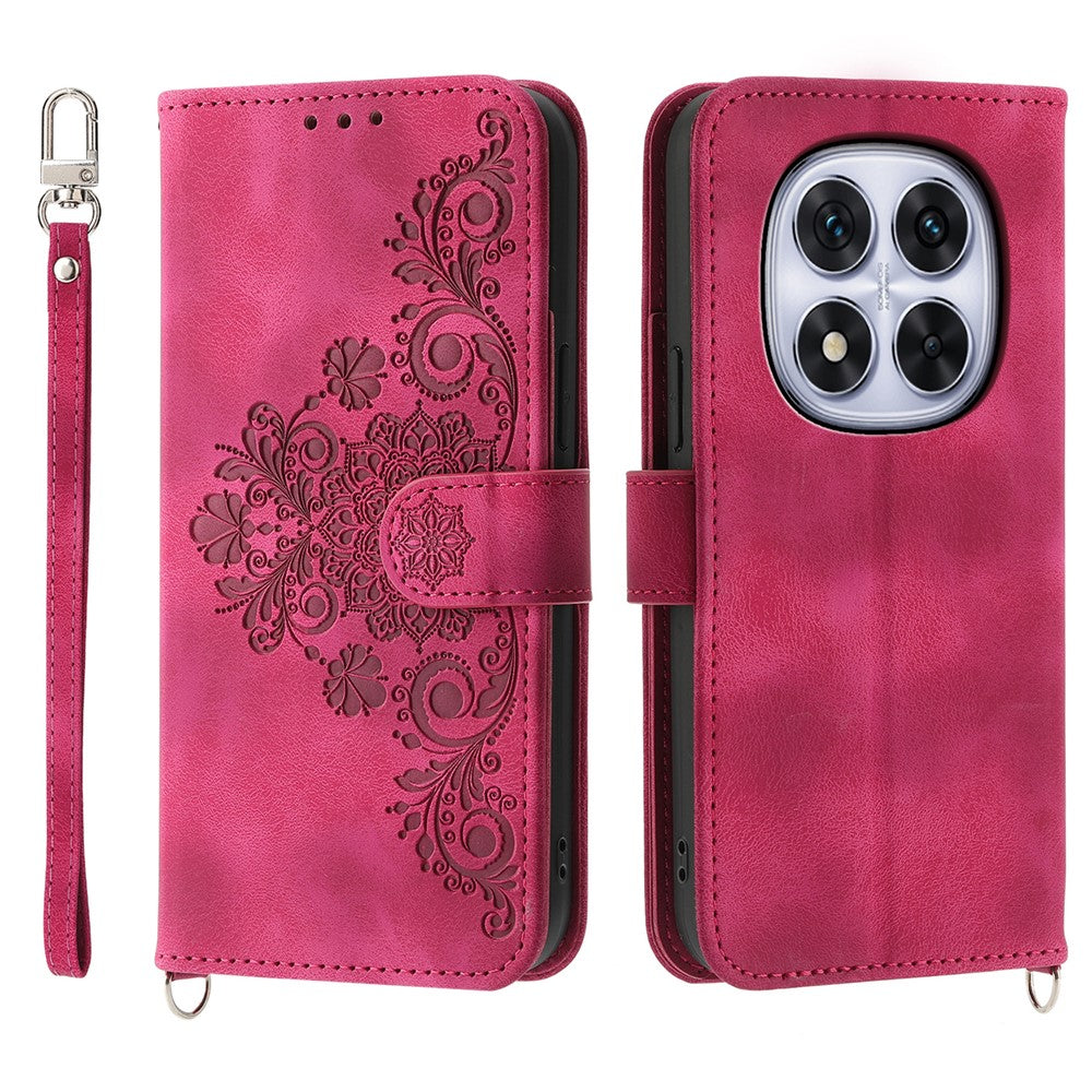 For Xiaomi Redmi Note 14 Pro 5G / Poco X7 5G Case Flower Pattern PU Leather Wallet Phone Cover with Strap