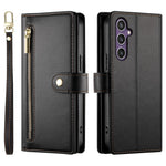 DF-011 For Samsung Galaxy S25 Case Zipper Pocket Wallet Leather Phone Cover with Straps