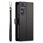 DF-011 For Samsung Galaxy S25 Case Zipper Pocket Wallet Leather Phone Cover with Straps
