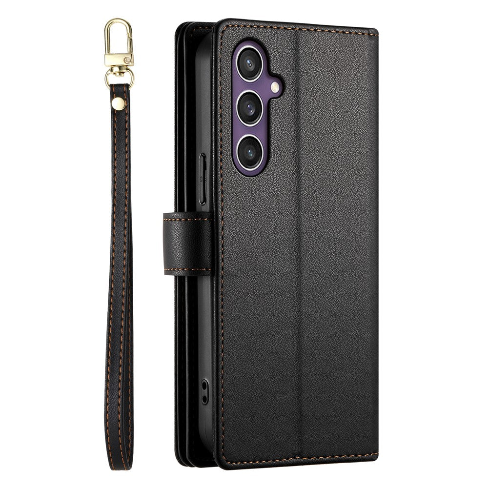 DF-011 For Samsung Galaxy S25 Case Zipper Pocket Wallet Leather Phone Cover with Straps