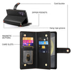 DF-011 For Samsung Galaxy S25 Case Zipper Pocket Wallet Leather Phone Cover with Straps