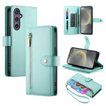 DF-011 For Samsung Galaxy S25 Case Zipper Pocket Wallet Leather Phone Cover with Straps