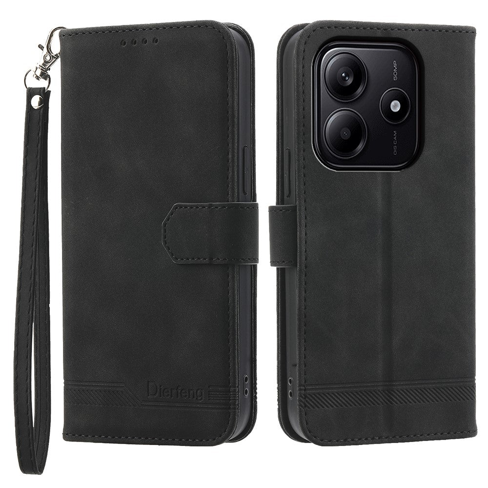 DIERFENG DF-03 For Xiaomi Redmi Note 14 5G Leather Case Lines Imprint Wallet Phone Cover