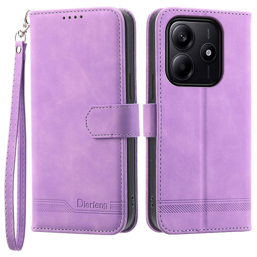DIERFENG DF-03 For Xiaomi Redmi Note 14 5G Leather Case Lines Imprint Wallet Phone Cover