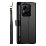 DF-011 For Xiaomi Redmi Note 14 5G Case Zipper Pocket Wallet Leather Phone Cover with Straps