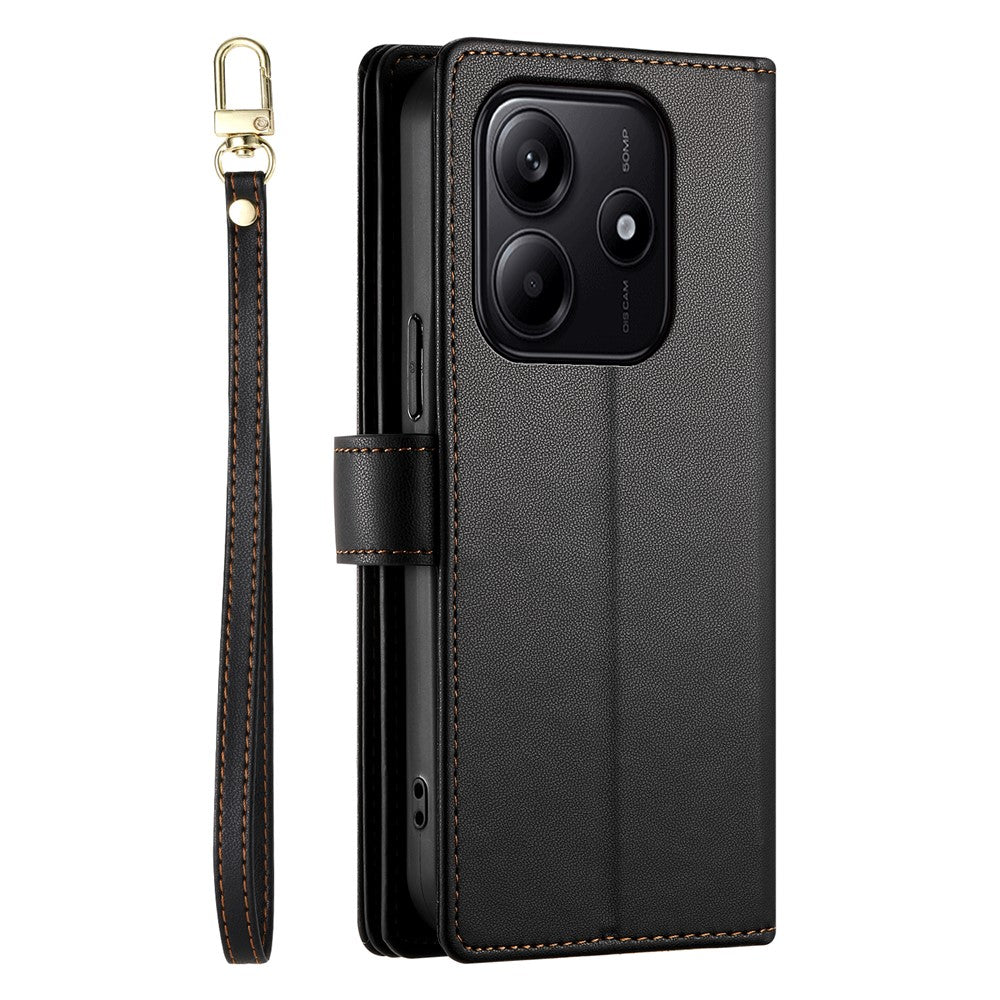 DF-011 For Xiaomi Redmi Note 14 5G Case Zipper Pocket Wallet Leather Phone Cover with Straps