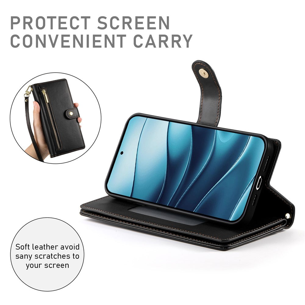 DF-011 For Xiaomi Redmi Note 14 5G Case Zipper Pocket Wallet Leather Phone Cover with Straps
