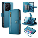 DF-011 For Xiaomi Redmi Note 14 5G Case Zipper Pocket Wallet Leather Phone Cover with Straps