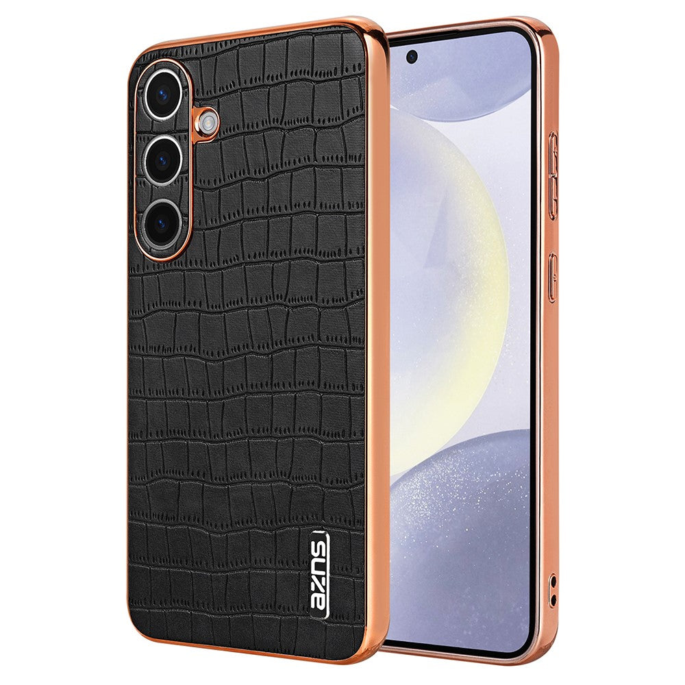 AZNS For Samsung Galaxy S25 Case Electroplating Crocodile Texture PU+TPU Phone Cover